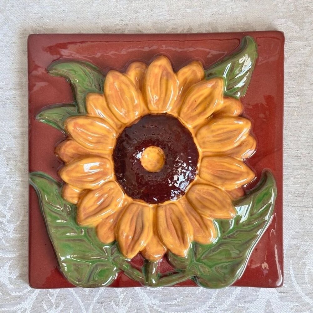 Jim Sudal Sunflower Tile Art Signed New with Tag 7.5"